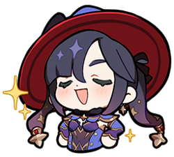 a chibi drawing of Mona Megistus smiling proudly